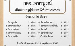 กศจ.เพชรบูรณ์ เปิดสอบครูผู้ช่วยกรณีพิเศษ  2/2560  จำนวน  20  อัตรา รับสมัครด้วยตนเอง  22-28  พฤศจิกายน 2560