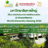 มหาวิทยาลัยหาดใหญ่ ได้รับการจัดอันดับมหาวิทยาลัยสีเขียวระดับโลก UI GreenMetric World University Ranking 2024